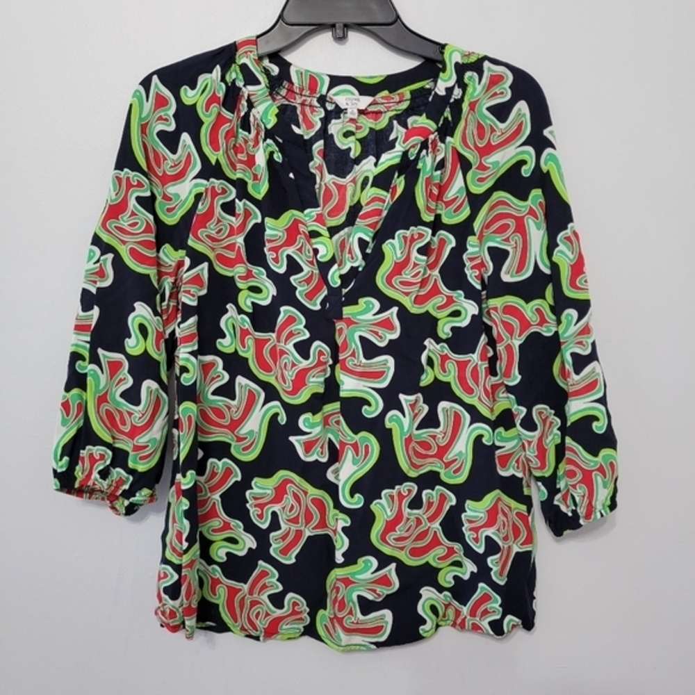 Women's Sz M & MP Office Blouse Top Bundle Floral Novelty Print Loft Crown & Ivy - Picture 2 of 16